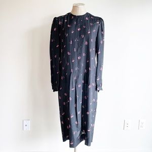 Vintage Black Dress with Buttons and Flowers
